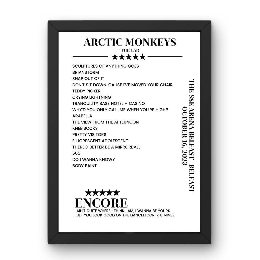 Arctic Monkeys The SSE Arena Belfast Belfast 16 October 2023 Setlist Poster - Setlist