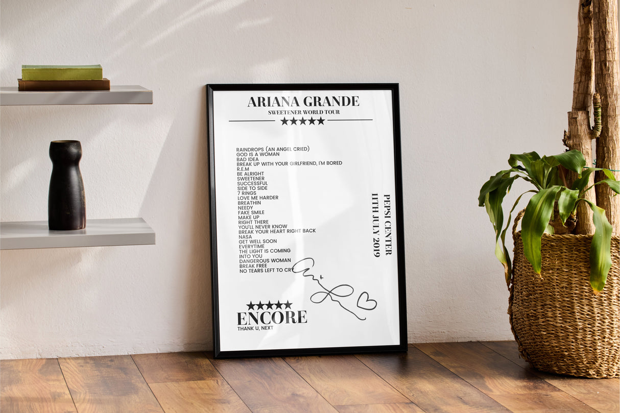 Ariana Grande 11th July 2019 Pepsi Center Denver Setlist Poster - Setlist