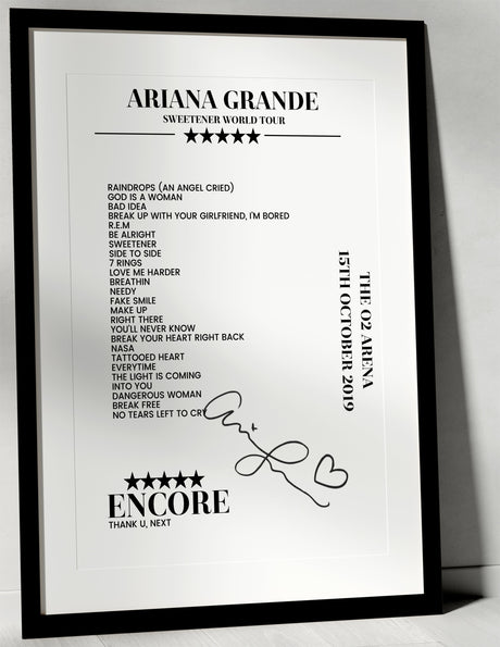 Ariana Grande 15th October 2019 The O2 Arena London Setlist Poster - Setlist