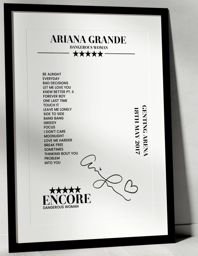 Ariana Grande 18th May 2017 Genting Arena Birmingham Setlist Poster - Setlist