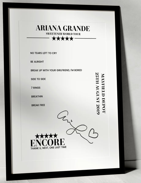 Ariana Grande 25th August 2019 Mayfield Depot Manchester Setlist Poster - Setlist