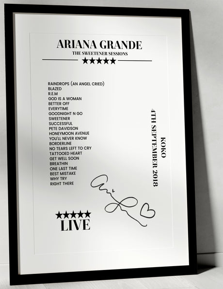 Ariana Grande 4th September 2018 KOKO London Setlist Poster - Setlist