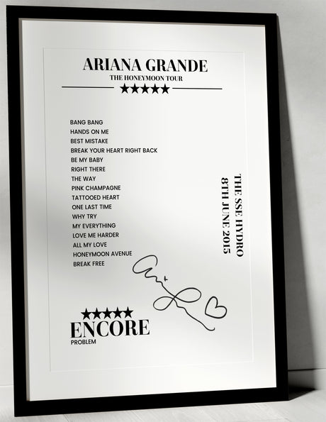 Ariana Grande 8th June 2015 The SSE Hydro Glasgow Setlist Poster - Setlist