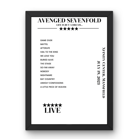 Avenged Sevenfold July 19, 2023 Xfinity Center Mansfield Setlist Poster - Setlist