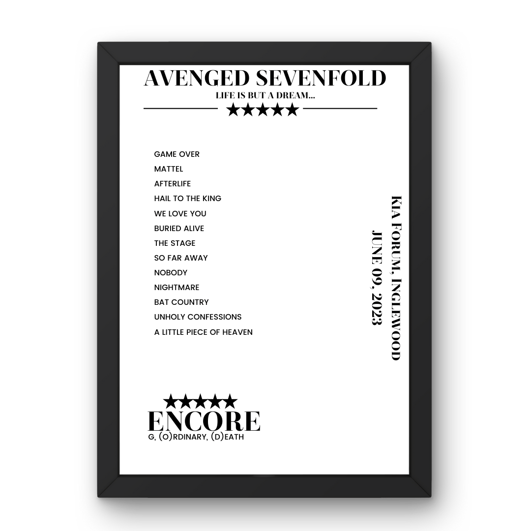 Avenged Sevenfold June 09, 2023 Kia Forum Inglewood Setlist Poster - Setlist