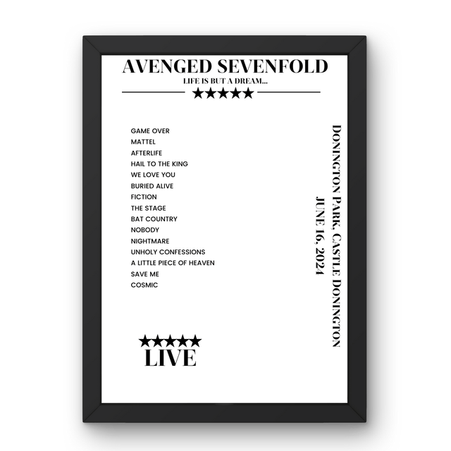 Avenged Sevenfold June 16, 2024 Donington Park Castle Donington Setlist Poster - Setlist