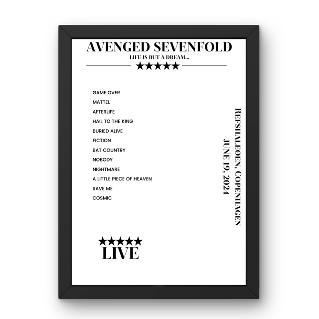 Avenged Sevenfold June 19, 2024 Refshaleøen Copenhagen Setlist Poster - Setlist