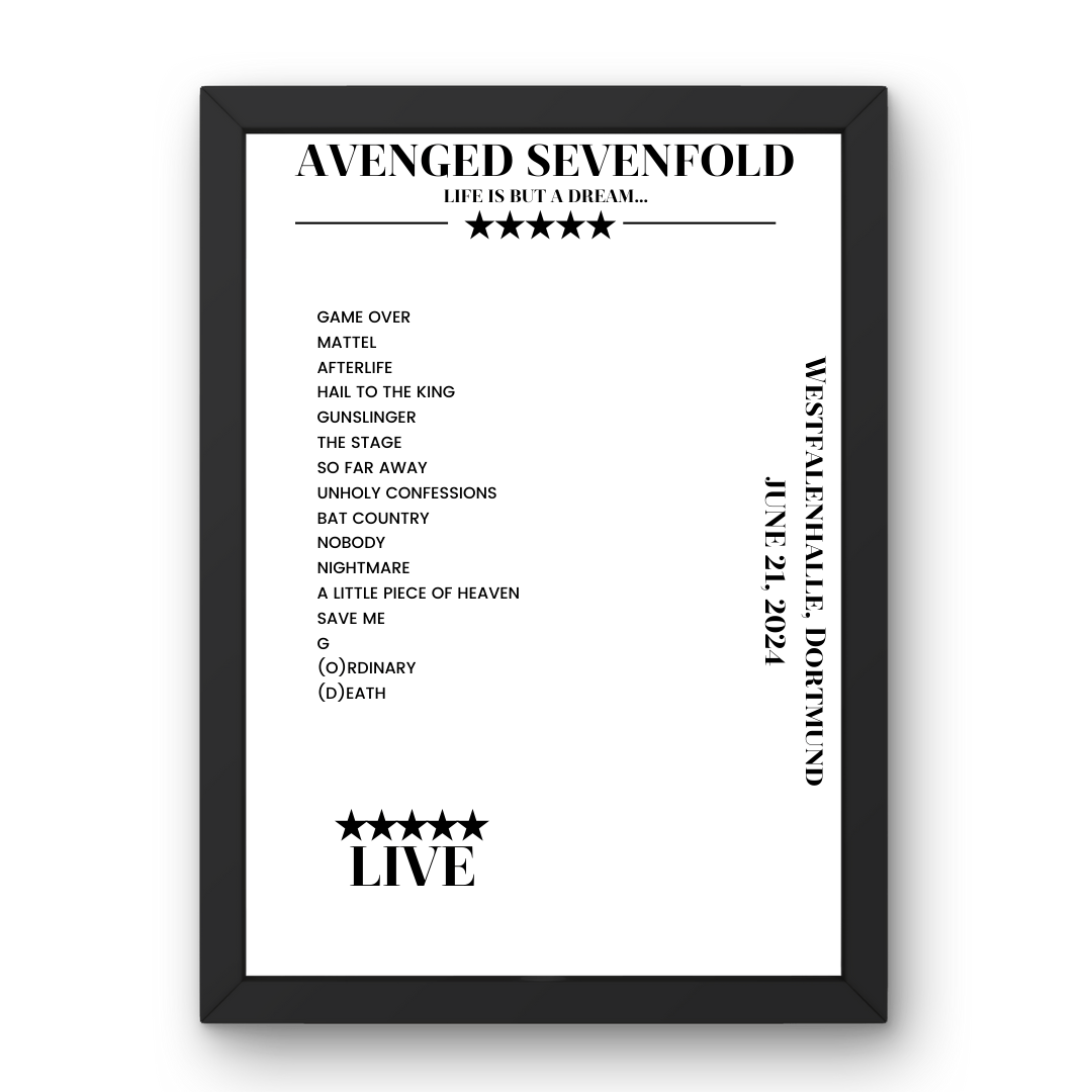 Avenged Sevenfold June 21, 2024 Westfalenhalle Dortmund Setlist Poster - Setlist