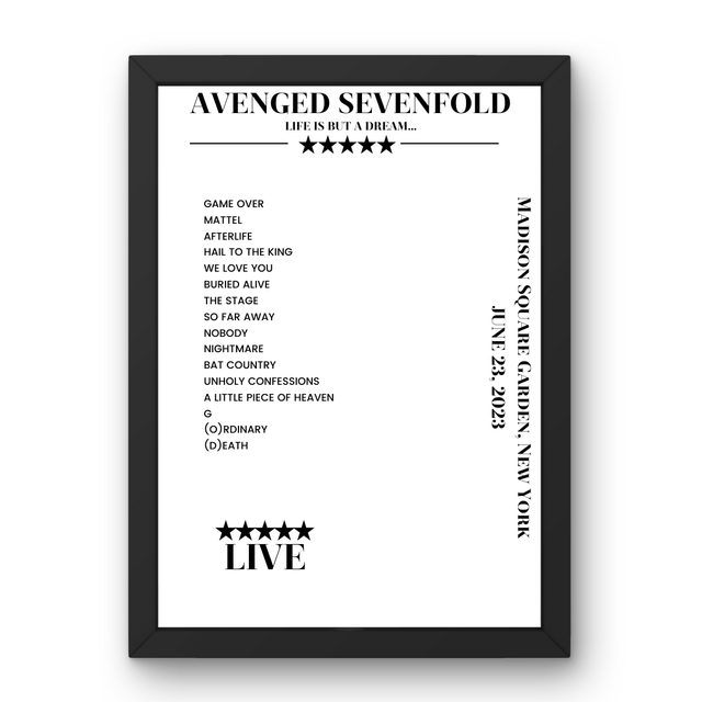 Avenged Sevenfold June 23, 2023 Madison Square Garden New York Setlist Poster - Setlist