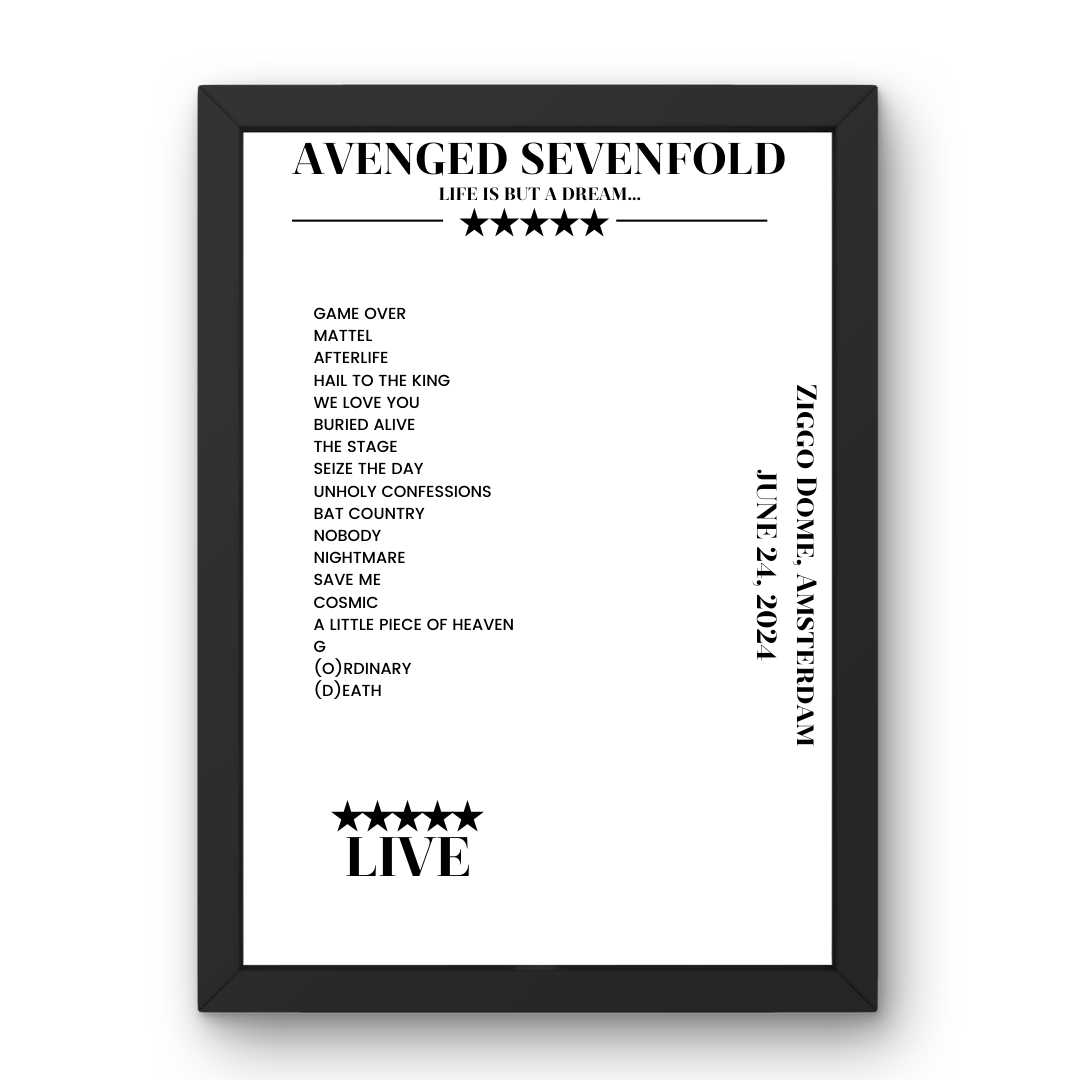 Avenged Sevenfold June 24, 2024 Ziggo Dome Amsterdam Setlist Poster - Setlist