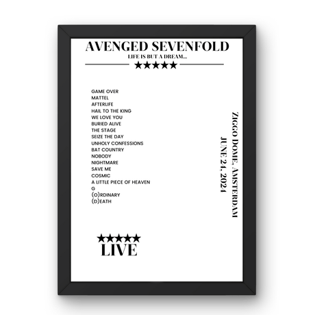 Avenged Sevenfold June 24, 2024 Ziggo Dome Amsterdam Setlist Poster - Setlist