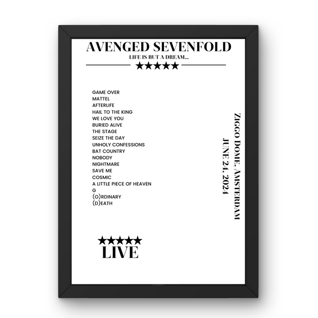 Avenged Sevenfold June 24, 2024 Ziggo Dome Amsterdam Setlist Poster - Setlist