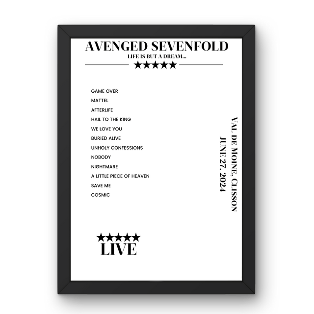 Avenged Sevenfold June 27, 2024 Val de Moine Clisson Setlist Poster - Setlist