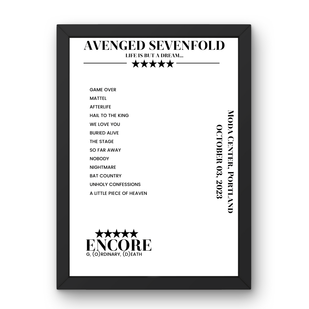 Avenged Sevenfold October 03, 2023 Moda Center Portland Setlist Poster - Setlist