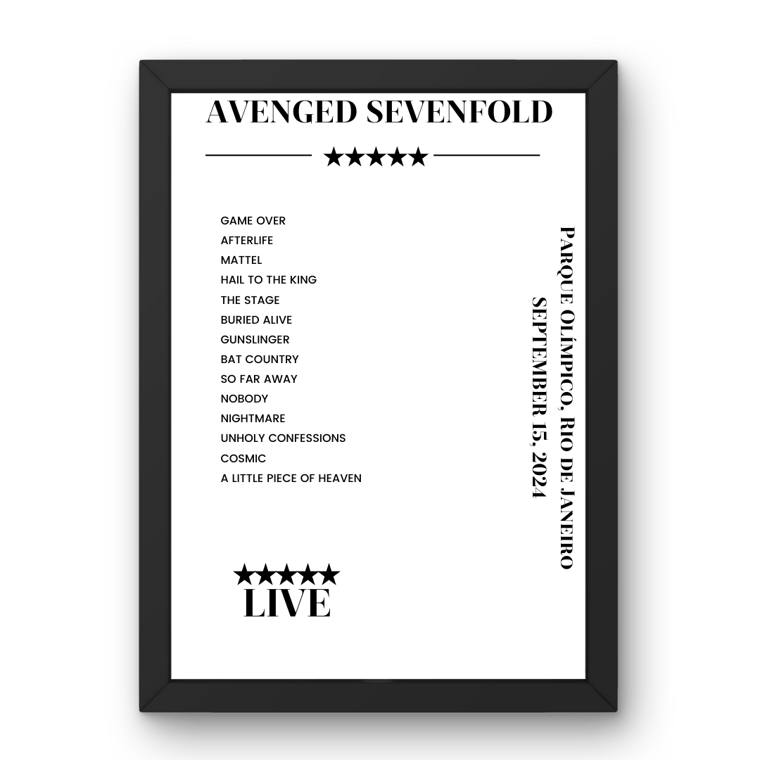 Avenged Sevenfold September 15, 2024 Parque Olímpico Rio de Janeiro Setlist Poster - Setlist