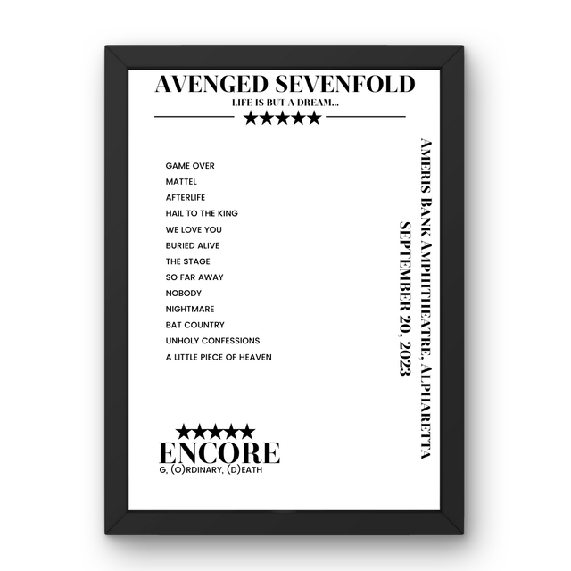 Avenged Sevenfold September 20, 2023 Ameris Bank Amphitheatre Alpharetta Setlist Poster - Setlist