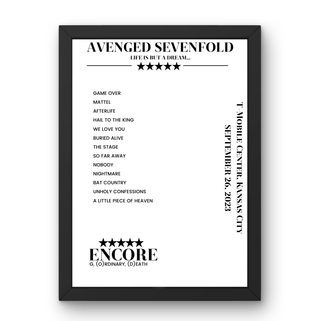 Avenged Sevenfold September 26, 2023 T - Mobile Center Kansas City Setlist Poster - Setlist