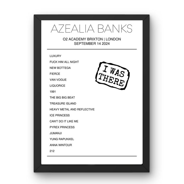 Azealia Banks September 14, 2024 O2 Academy Brixton London Setlist Poster - Setlist