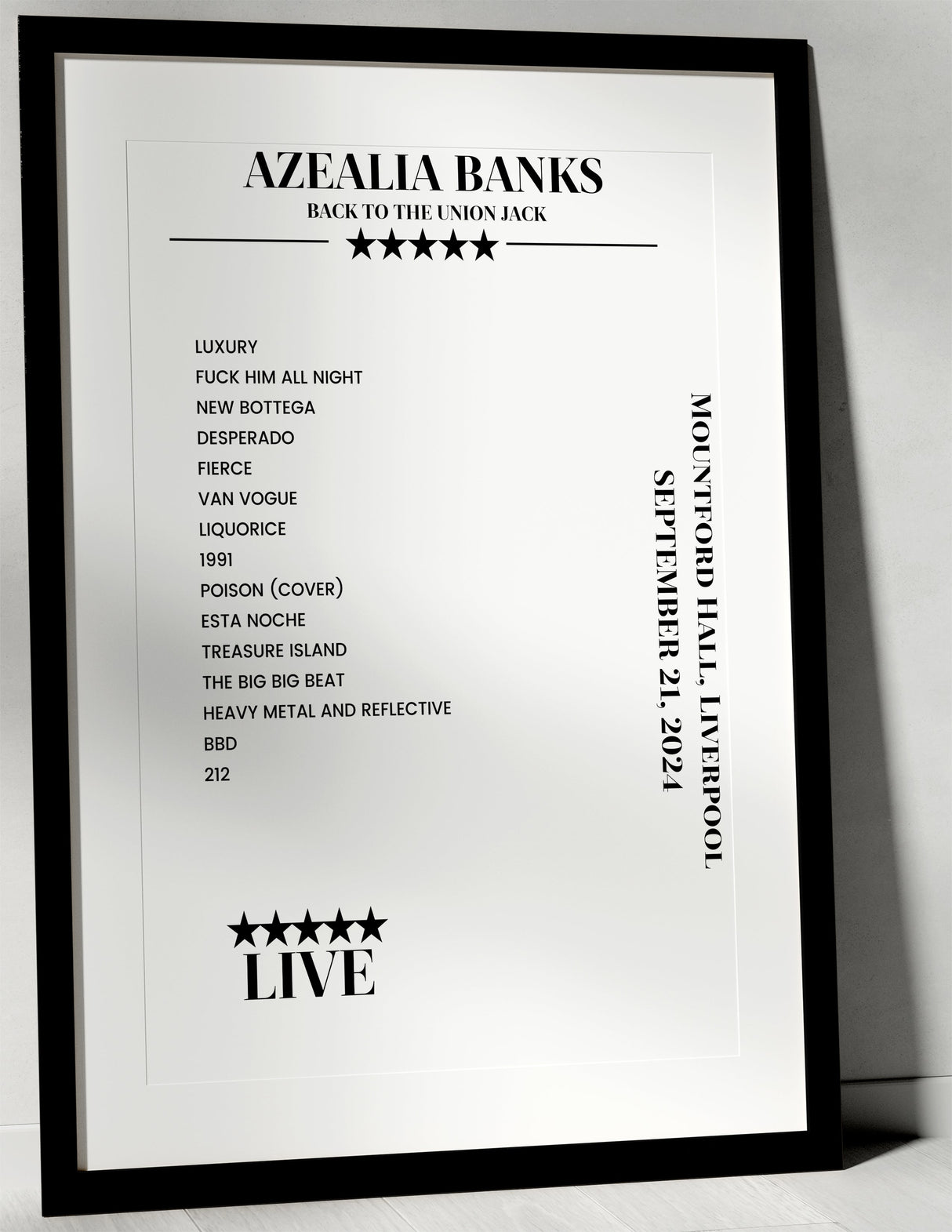 Azealia Banks September 21, 2024 Mountford Hall Liverpool Setlist Poster - Setlist