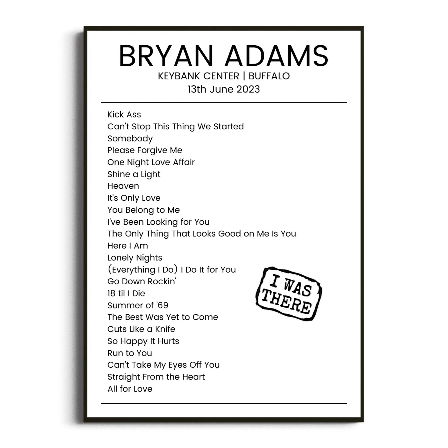 Bryan Adams Buffalo 13 June 2023 Setlist Poster