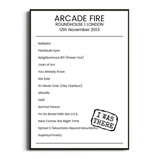 Arcade Fire London 12 November 2013 Setlist Poster