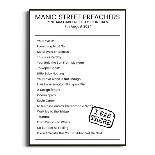 Manic Street Preachers Stoke-on-Trent 17 August 2024 Setlist Poster