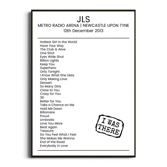 JLS Newcastle upon Tyne 12 December 2013 Setlist Poster