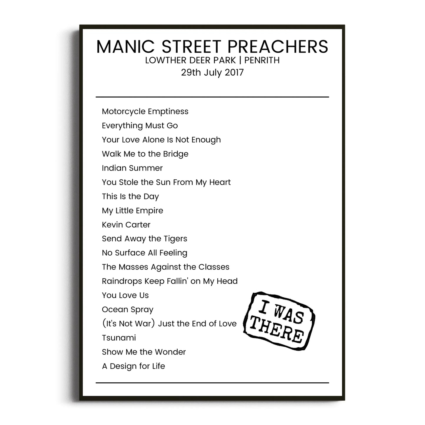 Manic Street Preachers Penrith 29 July 2017 Setlist Poster