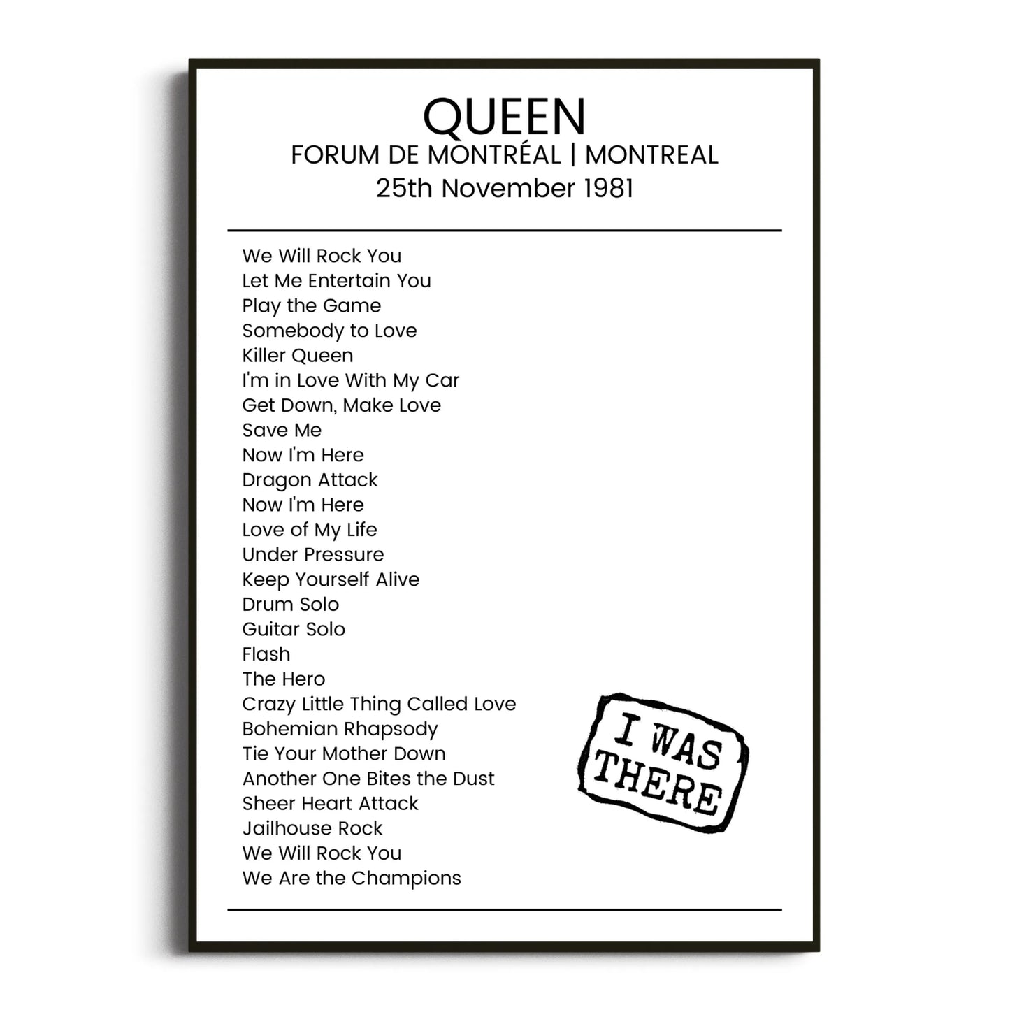 Queen Montreal 25 November 1981 Setlist Poster