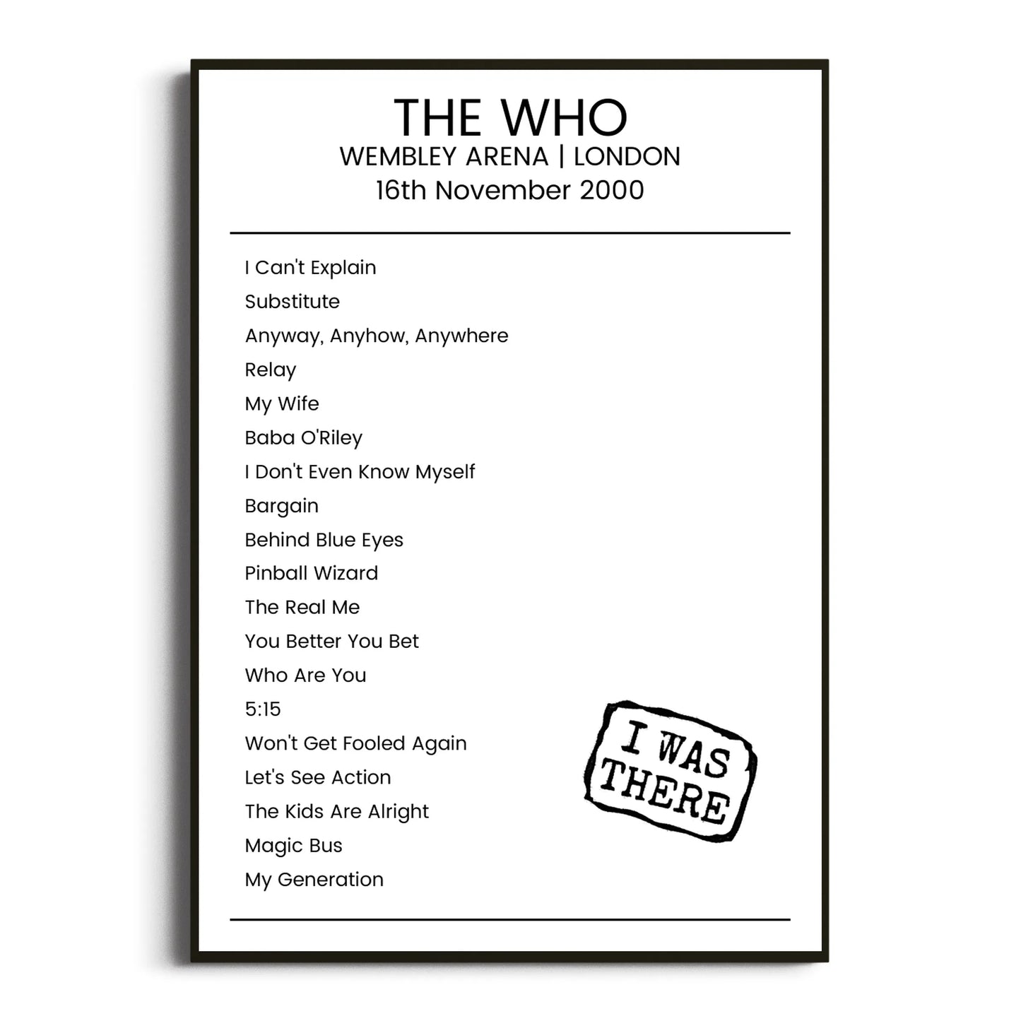 The Who London 16 November 2000 Setlist Poster