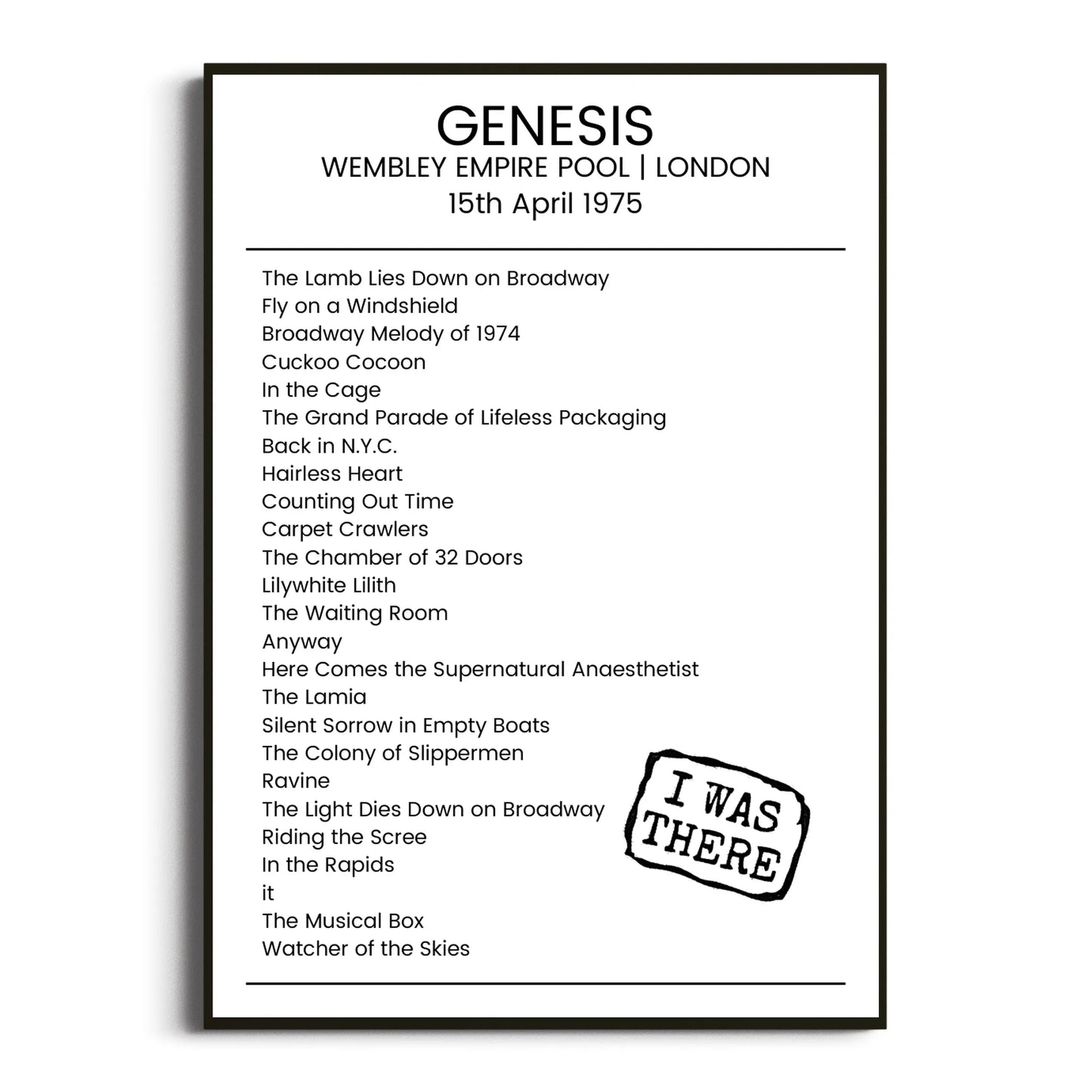 Genesis London 15 April 1975 Setlist Poster