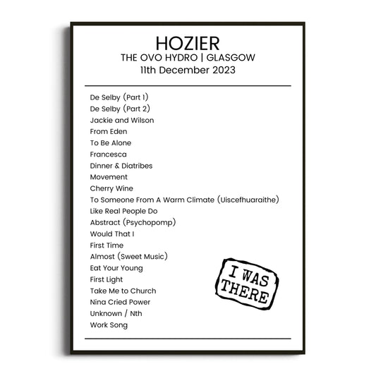 Hozier Glasgow 11 December 2023 Setlist Poster