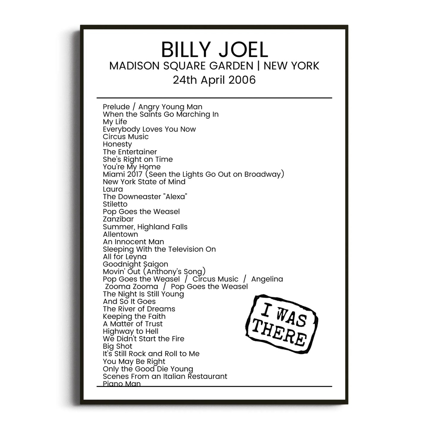 Billy Joel New York 24 April 2006 Setlist Poster