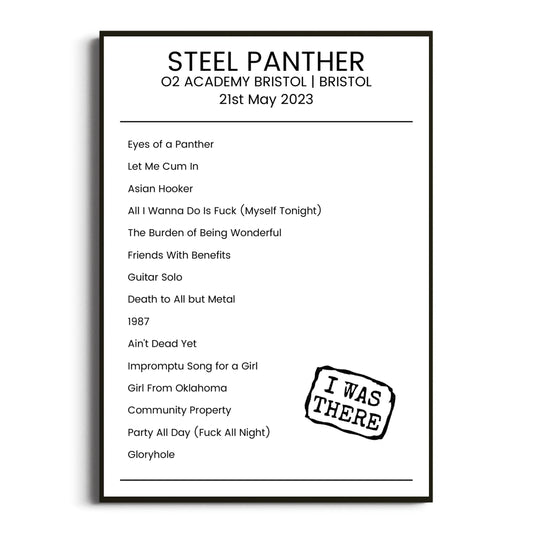 Steel Panther Bristol 21 May 2023 Setlist Poster