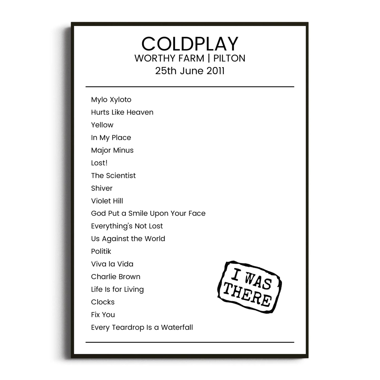 Coldplay Pilton 25 June 2011 Setlist Poster