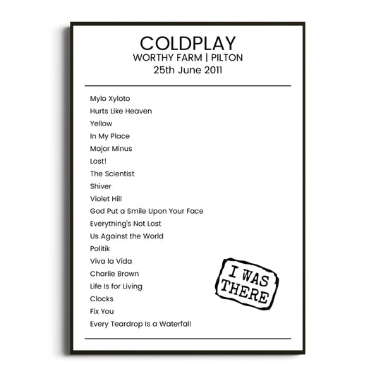 Coldplay Pilton 25 June 2011 Setlist Poster