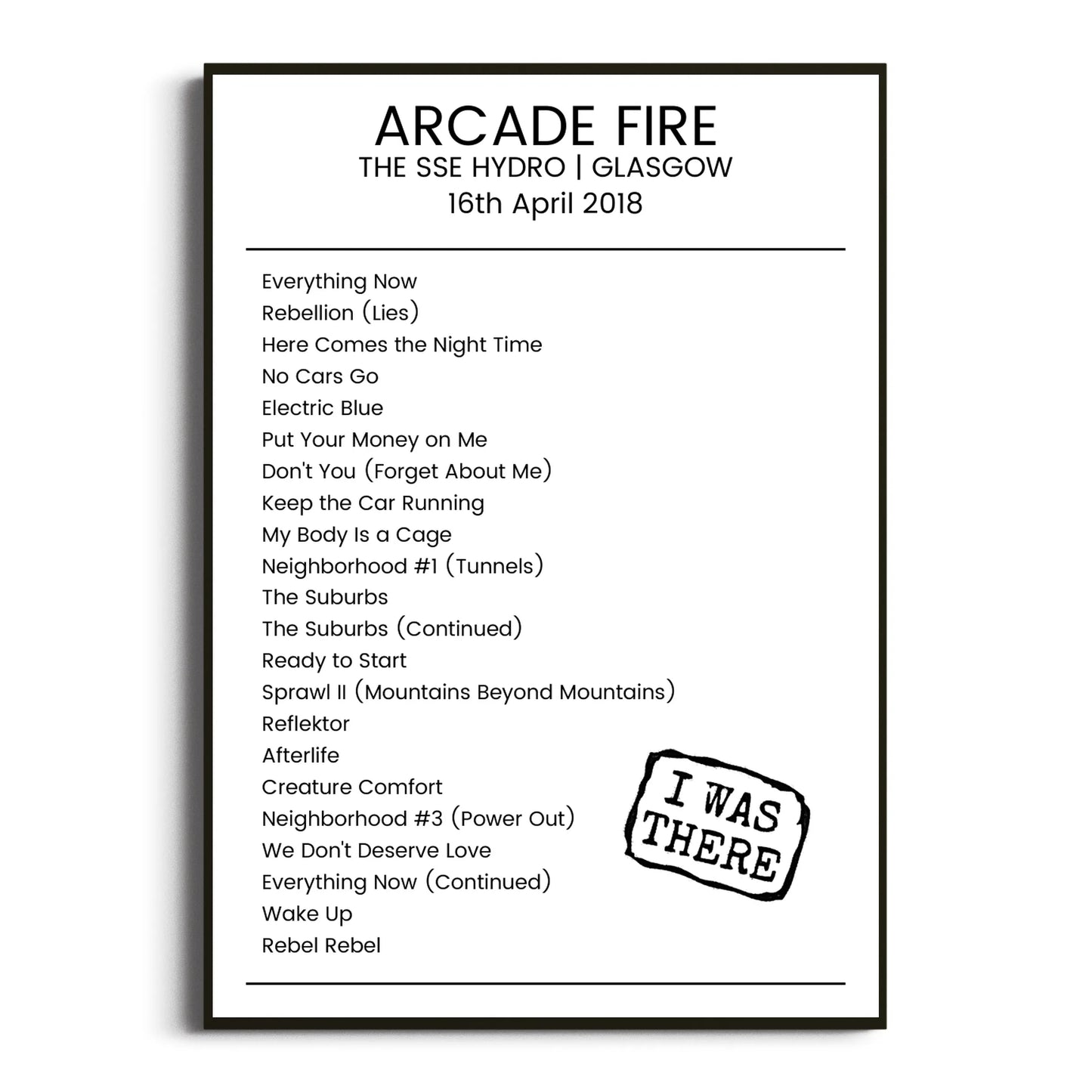 Arcade Fire Glasgow 16 April 2018 Setlist Poster