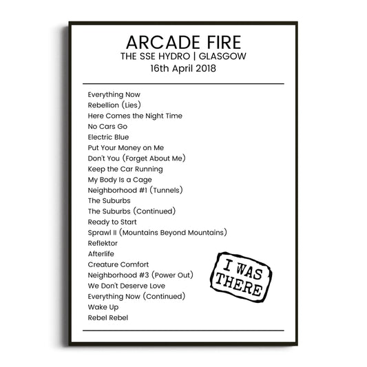 Arcade Fire Glasgow 16 April 2018 Setlist Poster