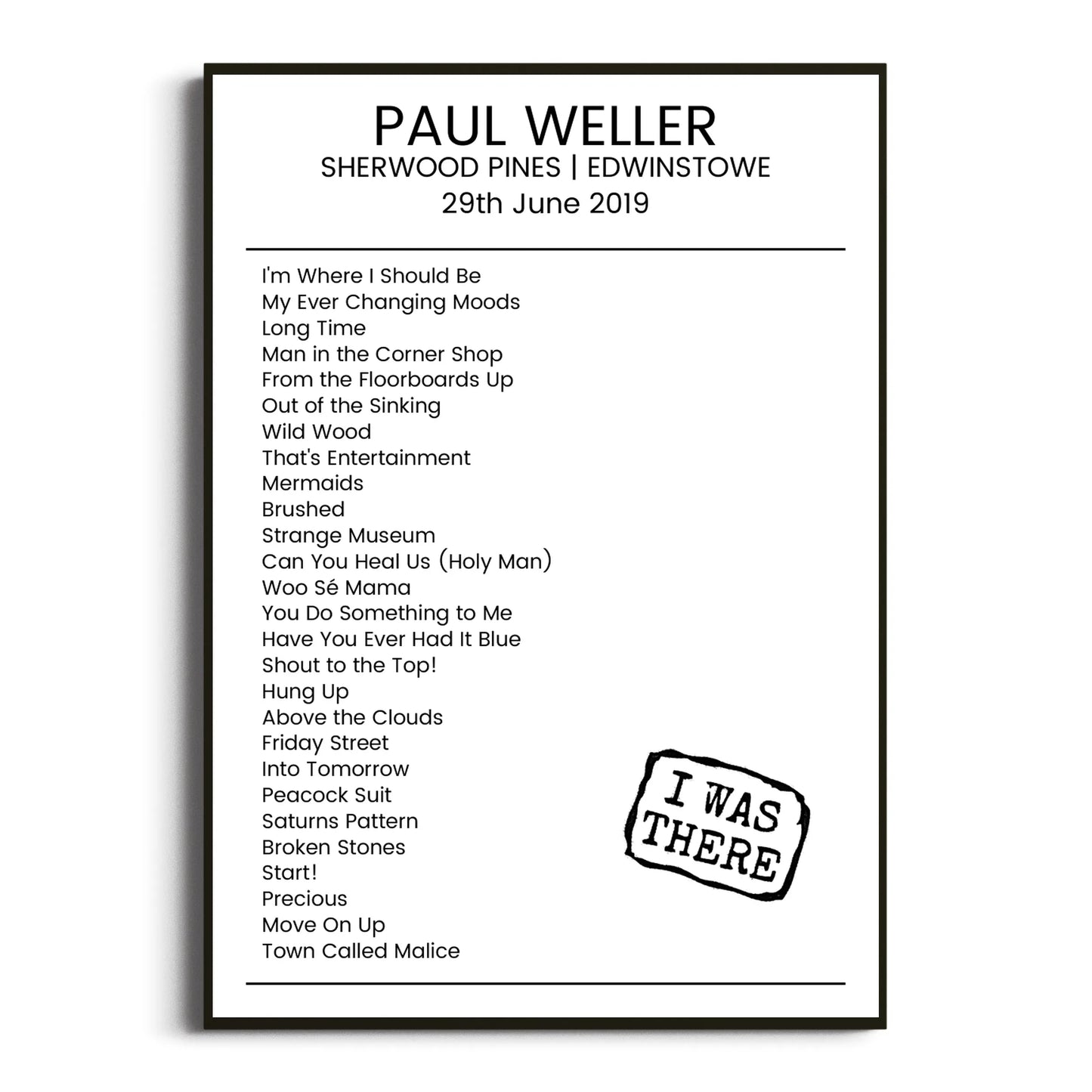 Paul Weller Edwinstowe 29 June 2019 Setlist Poster