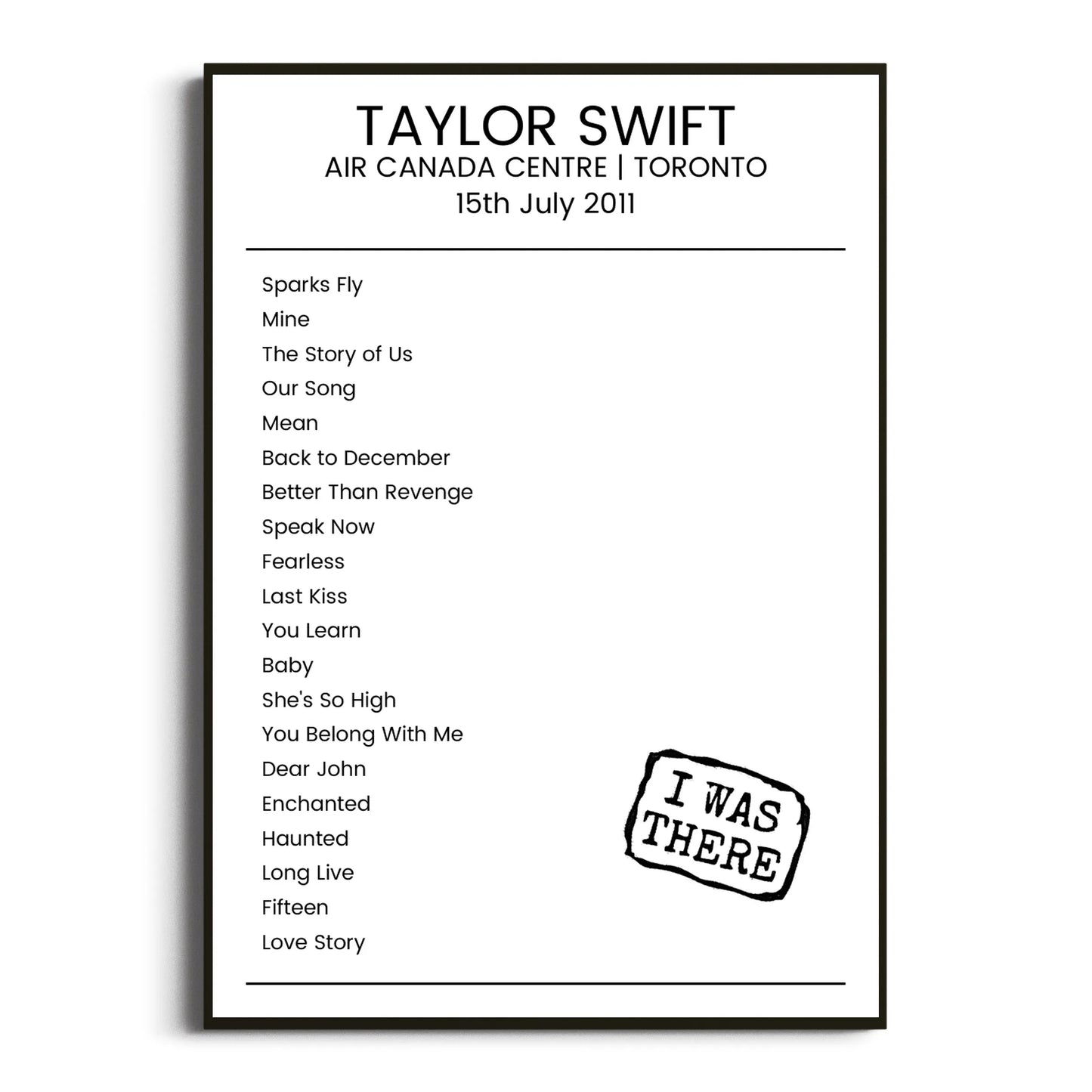 Taylor Swift Toronto 15 July 2011 Setlist Poster