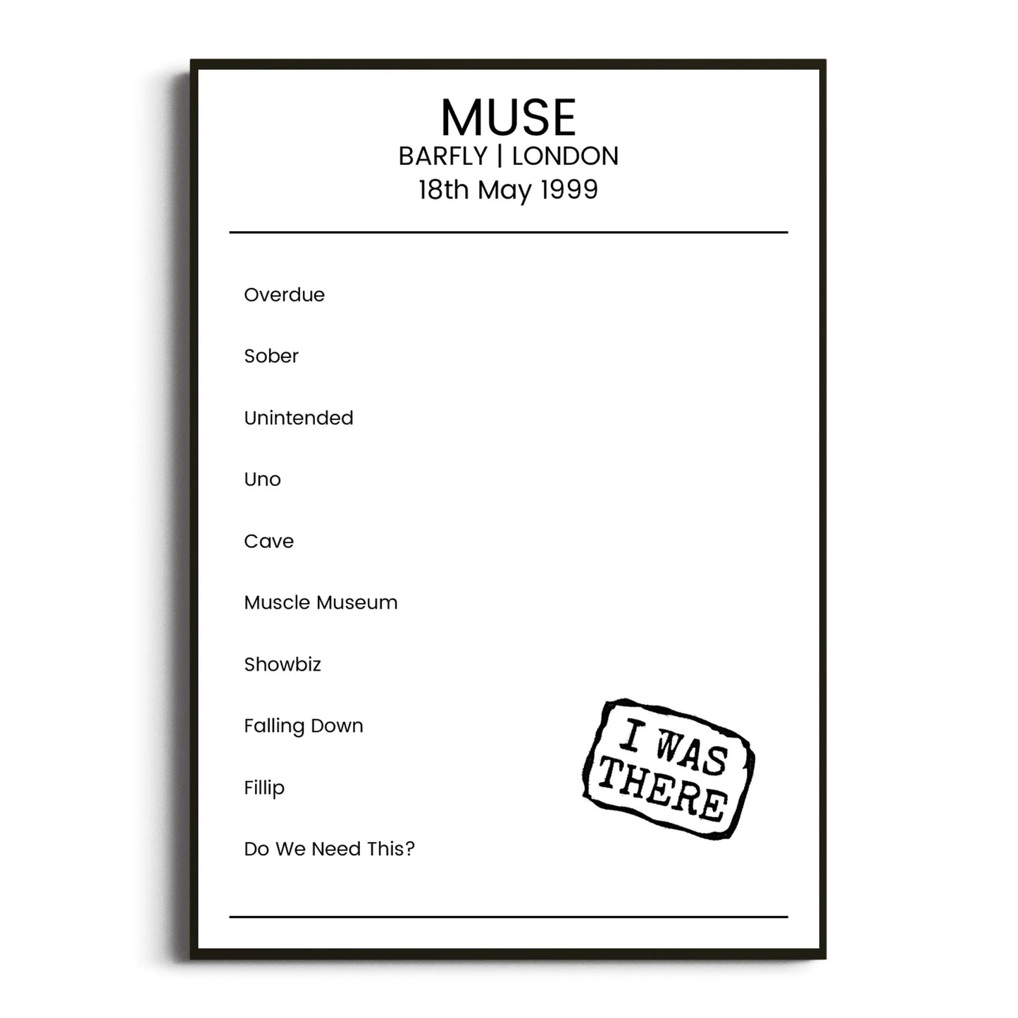 Muse London 18 May 1999 Setlist Poster