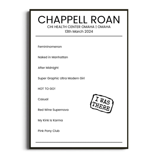 Chappell Roan Omaha 13 March 2024 Setlist Poster