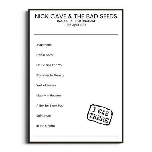 Nick Cave & the Bad Seeds Nottingham 18 April 1984 Setlist Poster