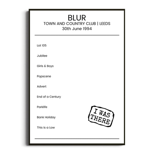 Blur Leeds 30 June 1994 Setlist Poster