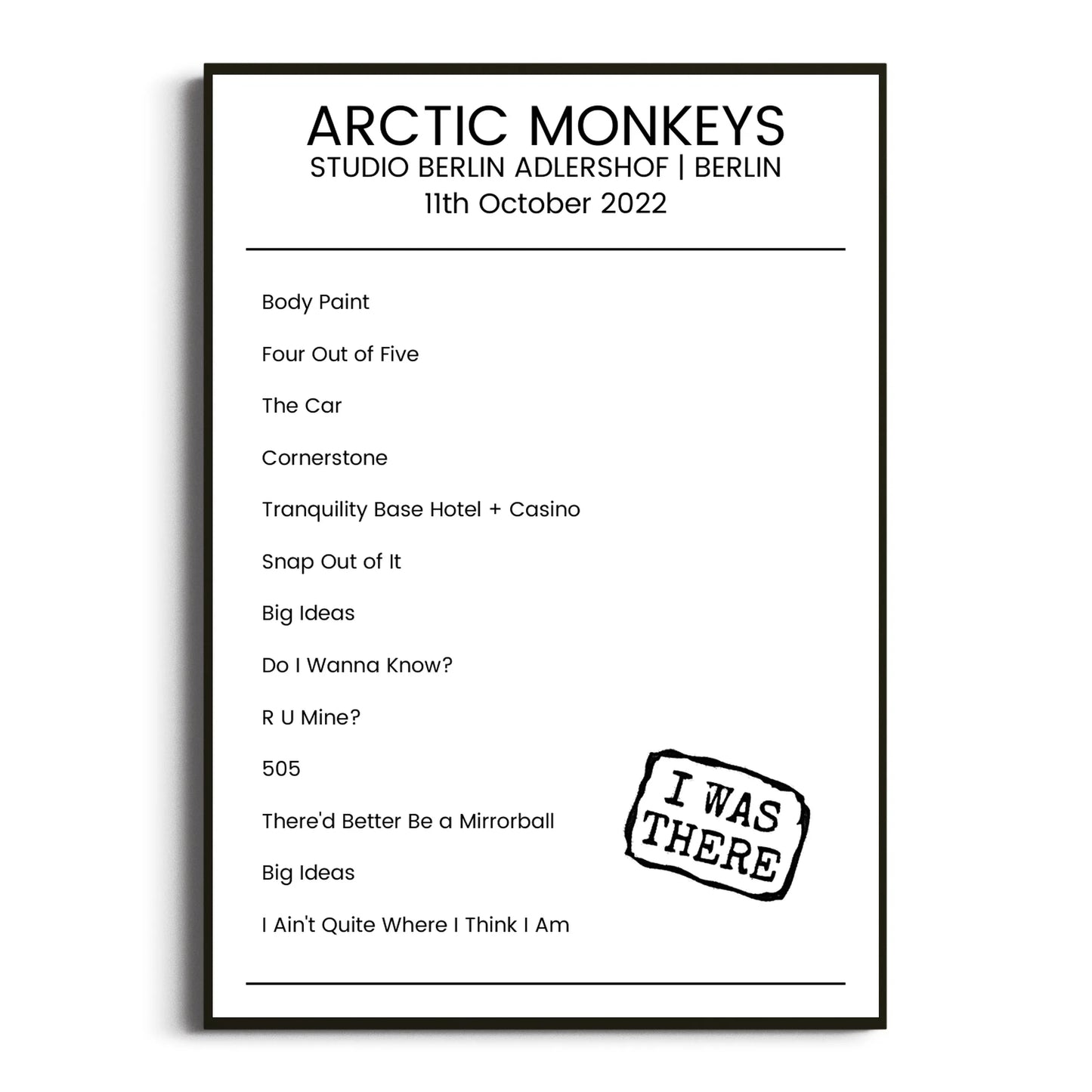 Arctic Monkeys Berlin 11 October 2022 Setlist Poster