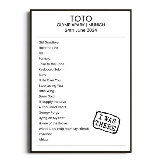 Toto Munich 24 June 2024 Setlist Poster