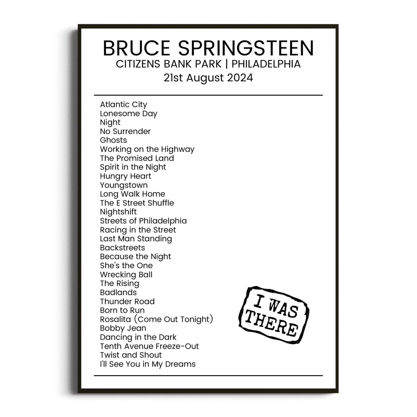 Bruce Springsteen Philadelphia 21 August 2024 Setlist Poster