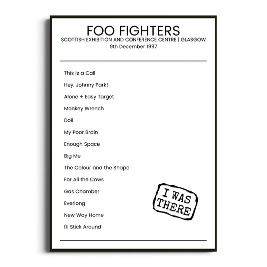 Foo Fighters Glasgow 09 December 1997 Setlist Poster