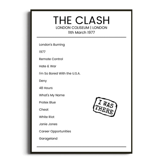 The Clash London 11 March 1977 Setlist Poster