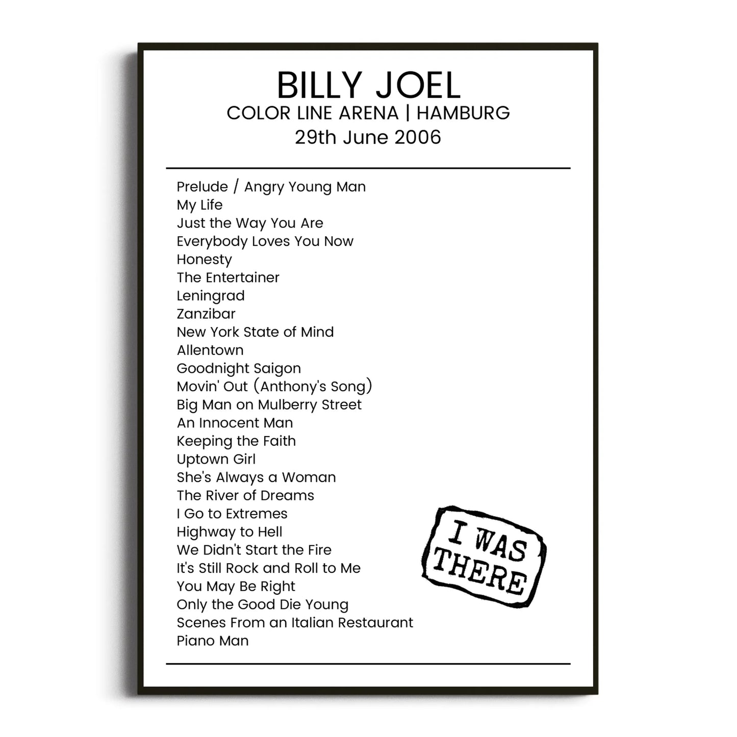 Billy Joel Hamburg 29 June 2006 Setlist Poster